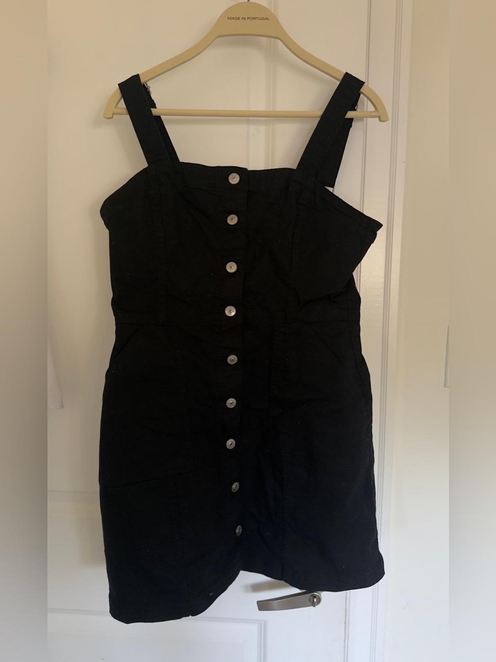 H&M Black Button-Front Strap Mini Dress denim